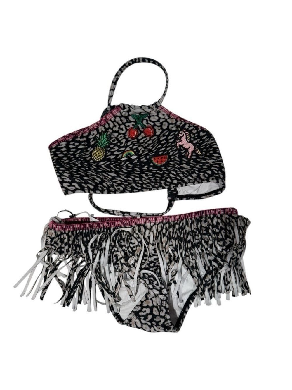 PILYQ Black and White Bikini w/ Patches & Fringes - size 12